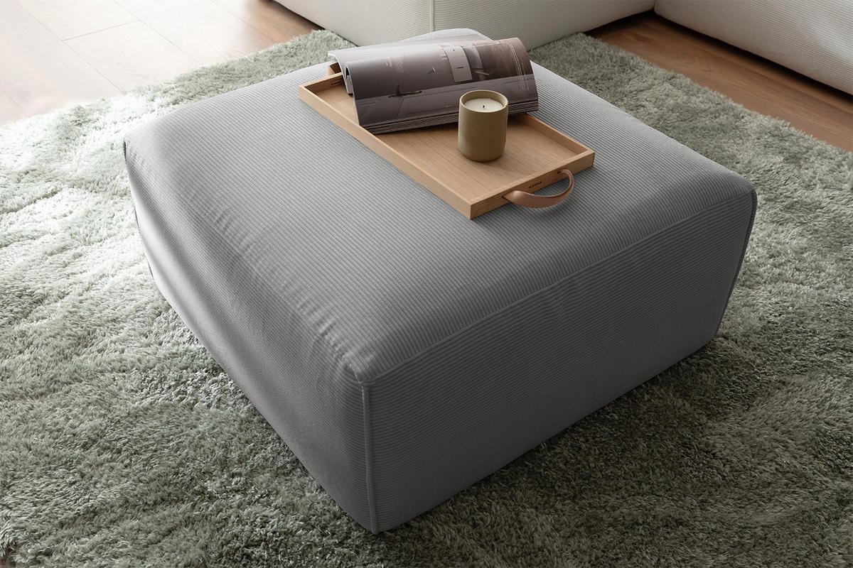 POLSTERHOCKER RANI Grau Cord - Schwarz/Grau, Kunststoff/Textil (80/42/80cm) - KAWOLA