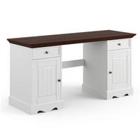 SCHREIBTISCH Belluno Elegante Kiefer weiß (RAL9010) lackiert / Kiefer gebeizt, Nussbaumfarben 155 / 53 / 77cm - Nussbaumfarben/Weiß, Holz/Metall (53/155/77cm) - Feldmann-Wohnen