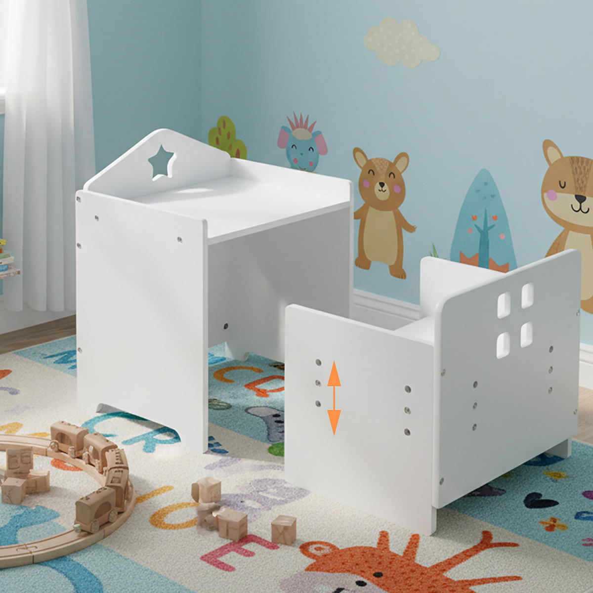 KINDERSITZGRUPPE Weiß 2-tlg.-Set MDF Kreidetafel - Weiß, Holzwerkstoff (38/48.5/30cm) - Relaxdays