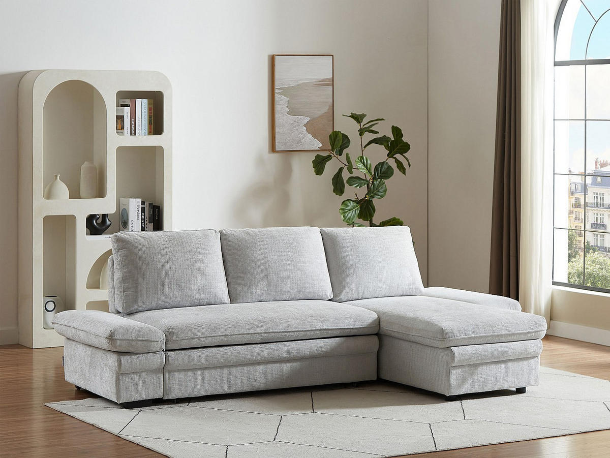 SCHLAFSOFA - 4 Personen - Stoff - Hellgrau - - Hellgrau, Textil (258/85/146cm) - Vente-Unique