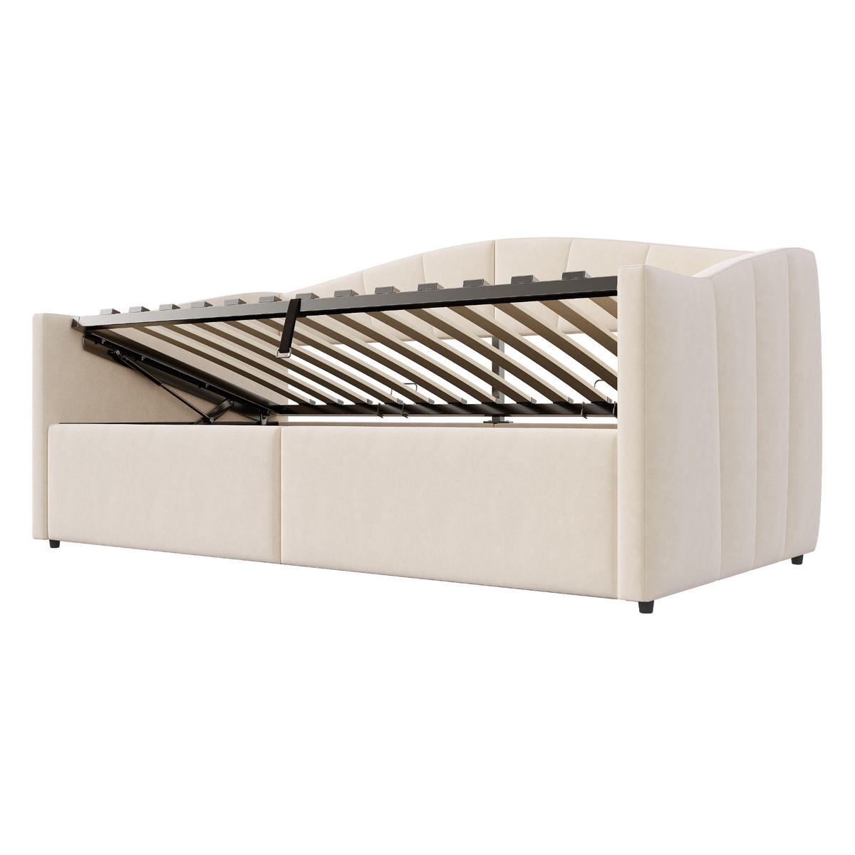 POLSTERBETT 90x200 cm Beige Schlafsofa Hydraulik Samt Lattenrost - Beige, Holzwerkstoff - FLIEKS