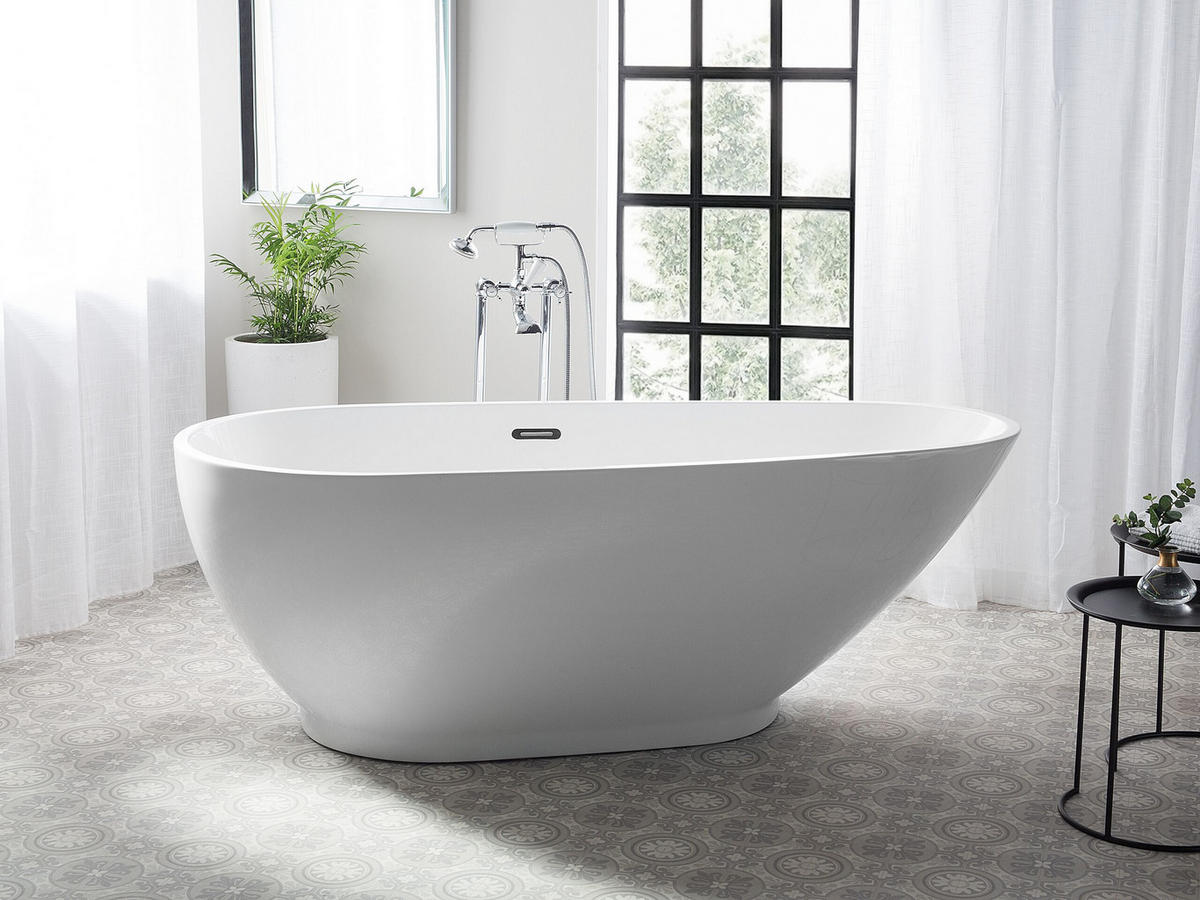 BADEWANNE FREISTEHEND 82x173x59 cm weiß Guiana - Weiß, Kunststoff (82/60/173cm) - Beliani