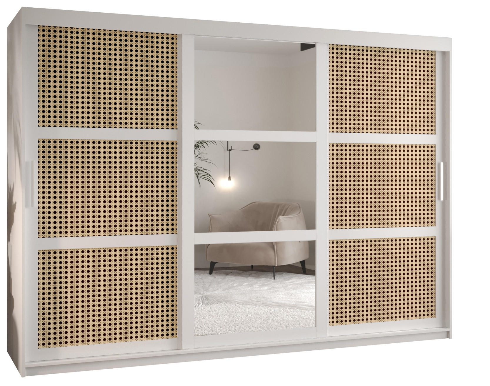 SCHWEBETÜRENSCHRANK 200/250/62 3-türig - Silberfarben/Weiß, Holz/Kunststoff (250/200/62cm) - MÖBEL KRYSPOL