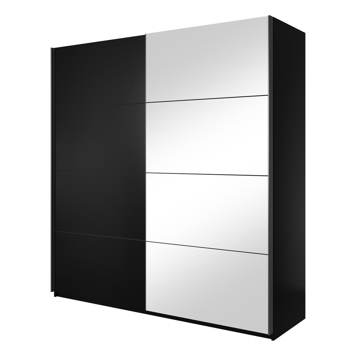 SCHWEBETÜRENSCHRANK BETTINA 221/210/61 cm 2-türig mit Spiegel Schwarz - Schwarz, Holzwerkstoff (221/210/61cm) - MASSENO
