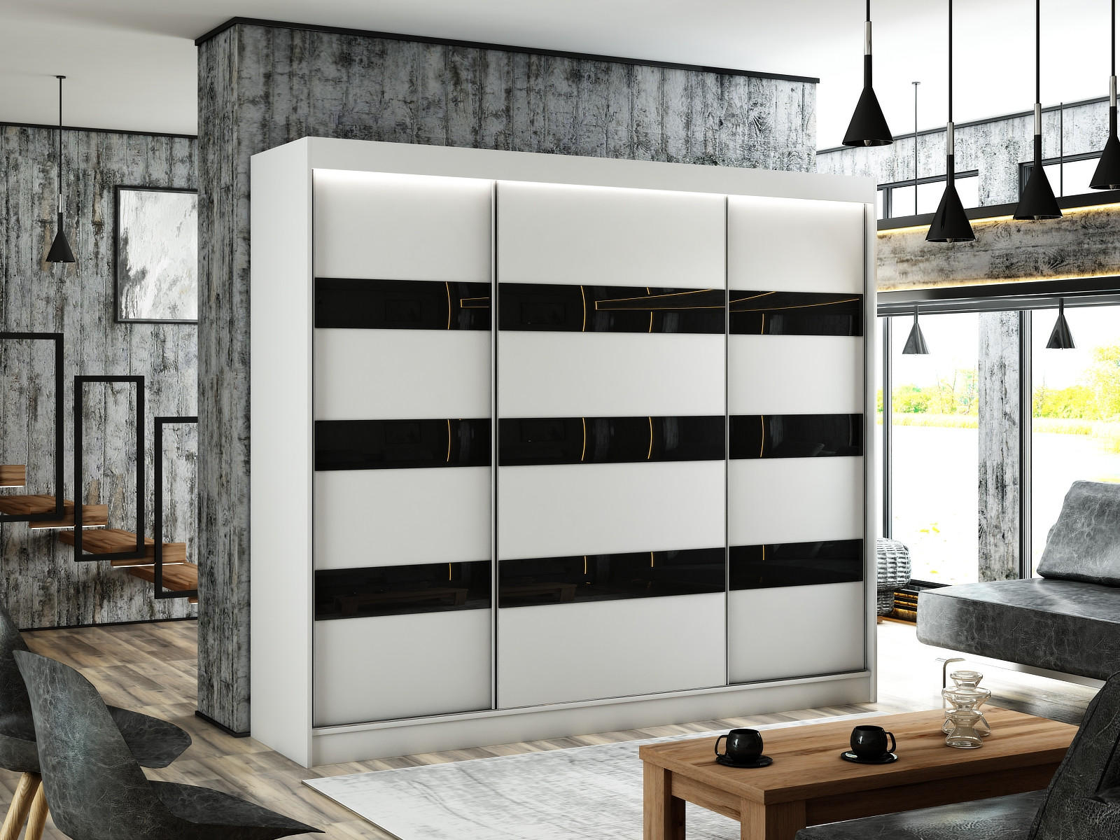KLEIDERSCHRANK SOLTI - 250 cm - Weiß|Schwarz - Schwarz/Weiß, Holzwerkstoff (250/215/61cm) - ALTDECOR