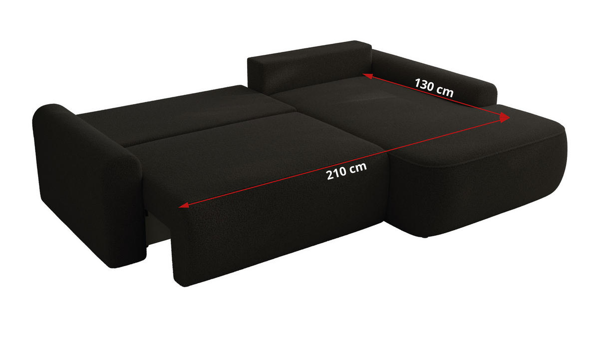 ECKSCHLAFSOFA CUBO L Schwarz Boucle - links - Schwarz, Kunststoff/Textil (273/187cm) - MKS