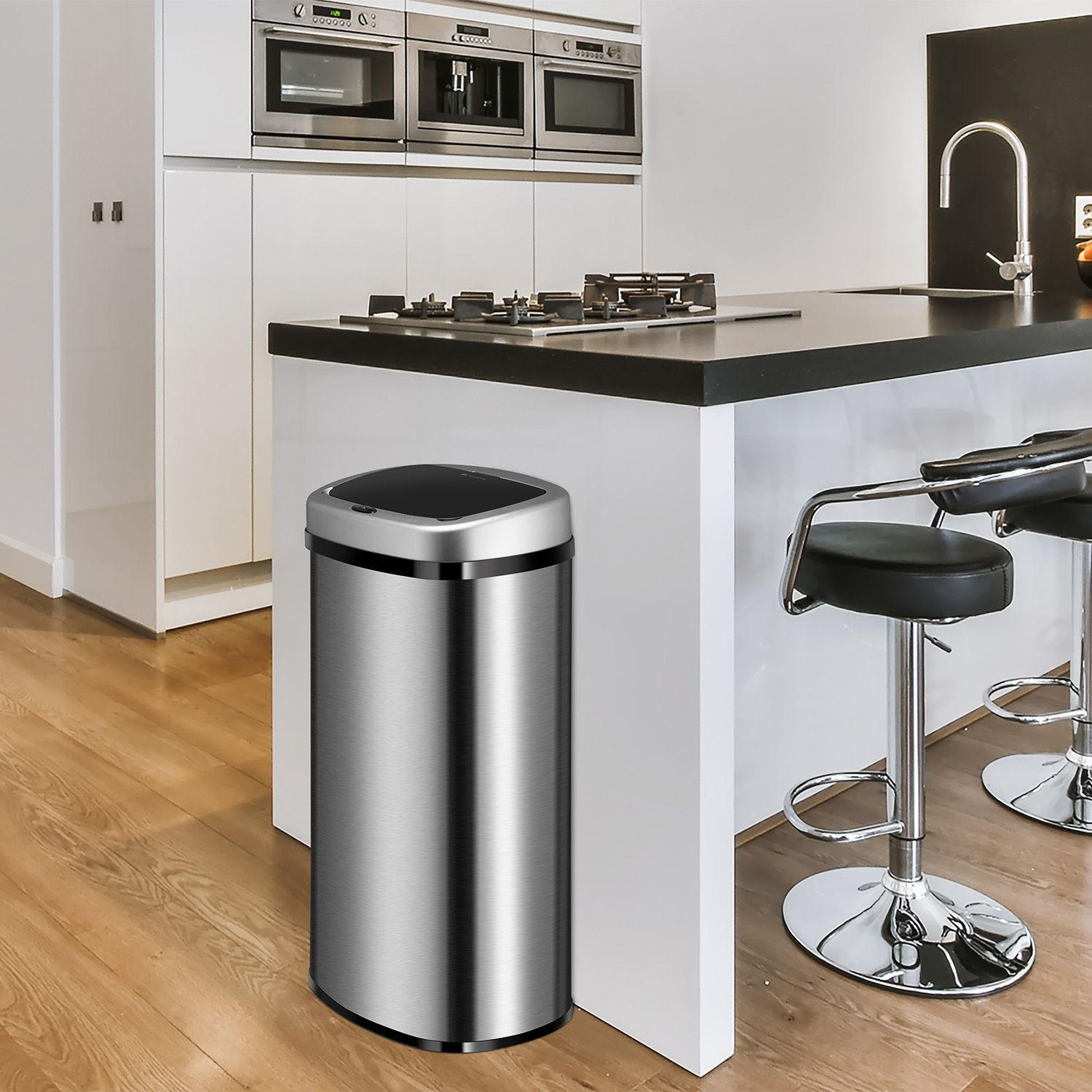 MÜLLEIMER viereckig 60L silber mit Sensor - Silberfarben, Metall (40/63/29cm) - Juskys