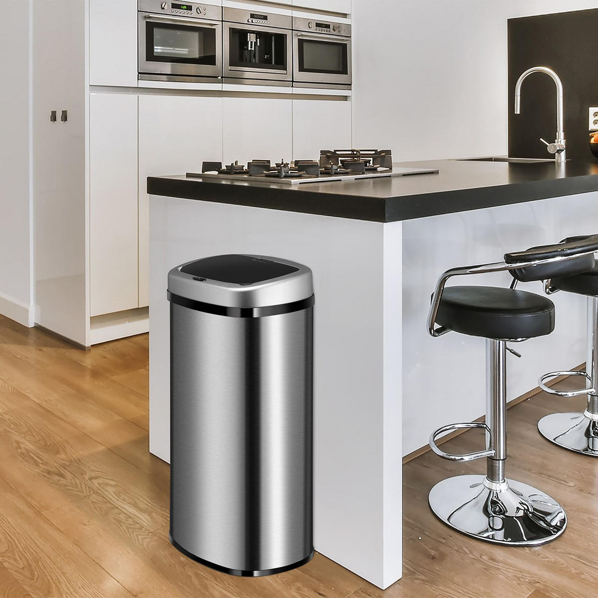 MÜLLEIMER viereckig 60L silber mit Sensor - Silberfarben, Metall (40/63/29cm) - Juskys