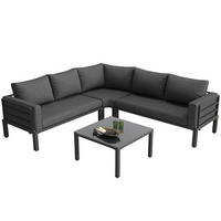 GARTEN-LOUNGESET 4-5-Sitzer – Verzinkter Eisenrahmen & Gehärtetes Glas - Grau, Metall - ComfortXL