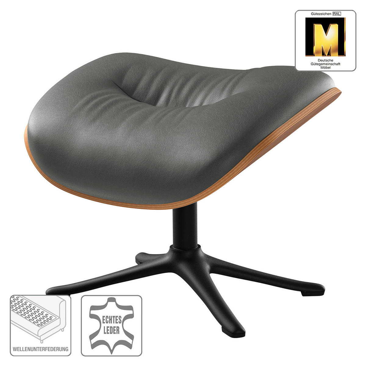 POLSTERHOCKER - Schwarz/Grau, Leder/Metall (44/39/42cm) - home24