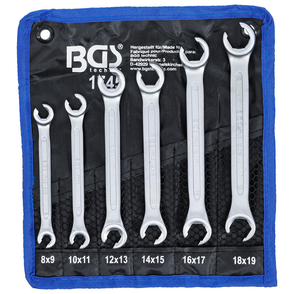 OFFENER Doppelringschlüssel-Satz, 6-teilig, 8-19 mm - Multicolor, Kunststoff (235/80/80cm) - BGS technic