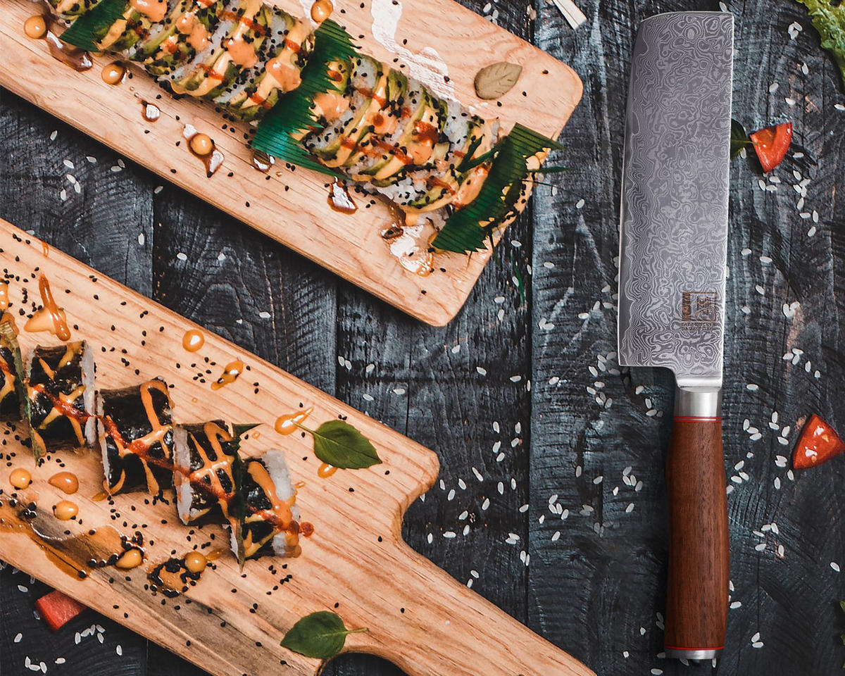 NAKIRIMESSER 18 cm - Nussbaumfarben, Holz/Metall (31cm) - Zayiko