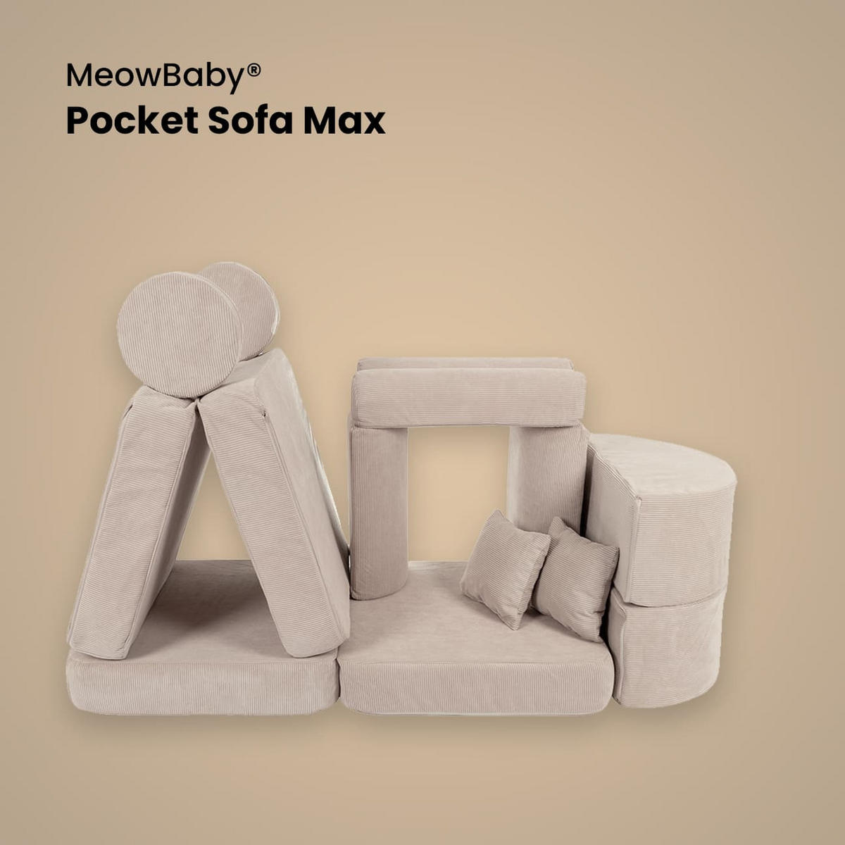 KINDERSOFA, Slimcord, Pocket Basic, Ecru - Ecru, Textil (120/25/60cm) - MeowBaby