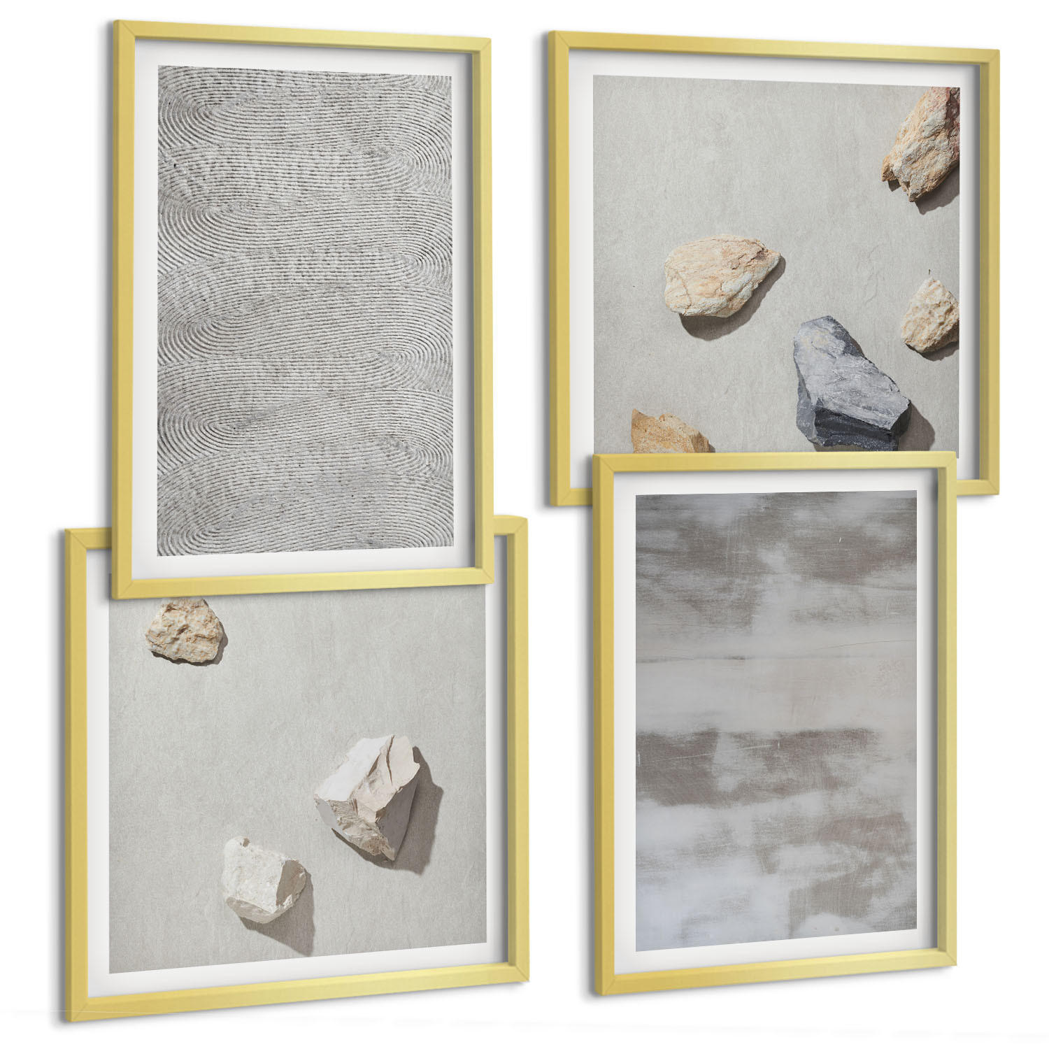 BILDER SET 4er Set - 50x50 cm & 40x60 cm Goldrahmen - Moderne minimalistische Texturen - Goldfarben, Kunststoff (50/50cm) - TULUP