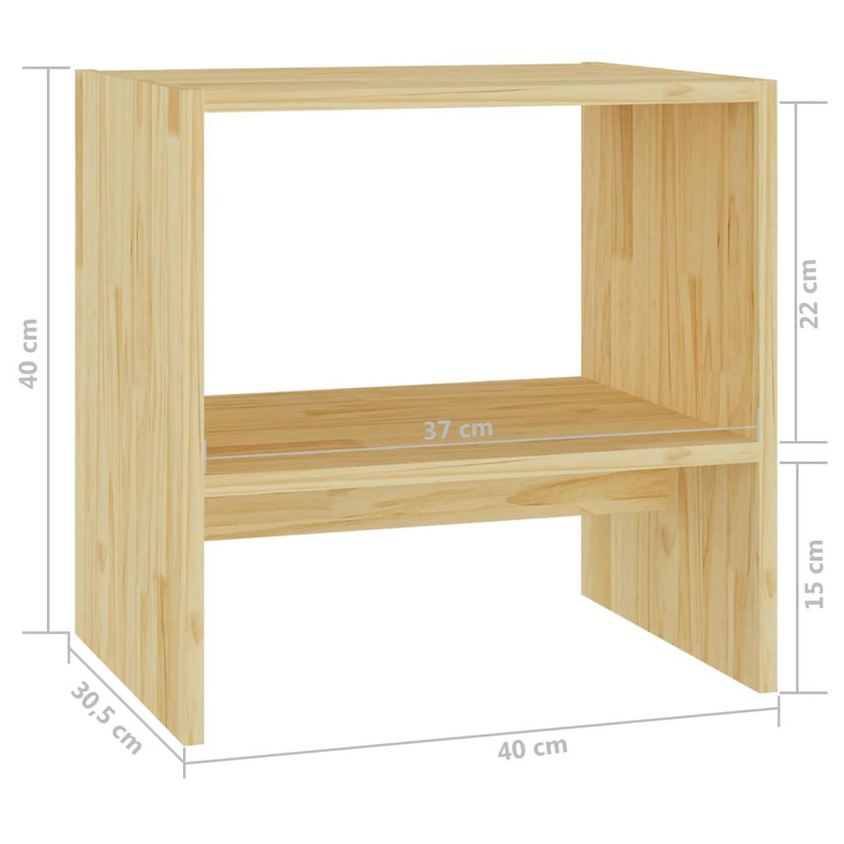 NACHTTISCH mit 1 Regal 40/30,5/40 cm aus Massivholz Kiefer - Naturfarben, Holz (40/40/30.5cm) - vidaXL