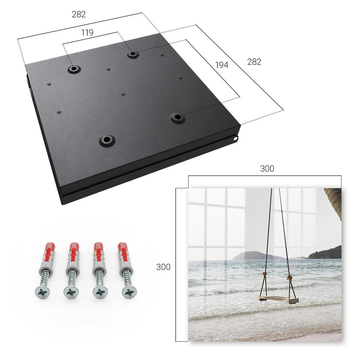 SCHLÜSSELBOX Schwarz 30x30 cm- Türöffnung nach rechts - Strandidylle - Weiß, Metall (30/30/5cm) - TULUP