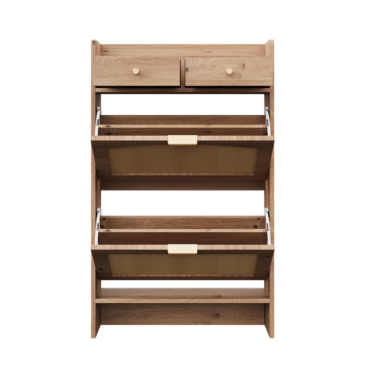 SCHUHSCHRANK 65x25x106cm Holzoptik mit Rattan-Doppeltüren - Naturfarben, Holzwerkstoff (65/106/25cm) - FLIEKS