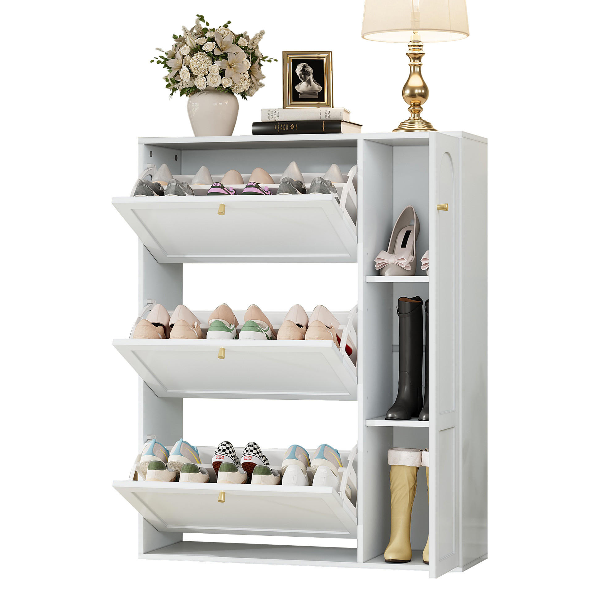 Okmyhome Schuhschrank Weiß 90x114x25 cm