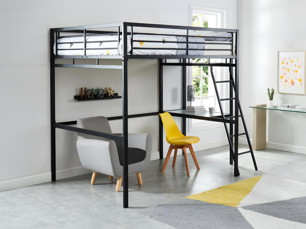 HOCHBETT mit Schreibtisch - 140 x 190 cm - Anthrazit - CASUAL II - Anthrazit, Metall - Vente-Unique