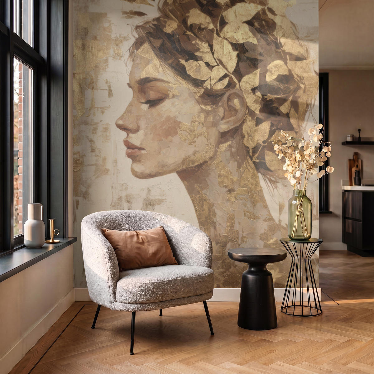 TAPETE - Frau - Gold - Abstrakt - Textur - 160x200 cm - Goldfarben, Papier (160/200cm) - OnlyWow