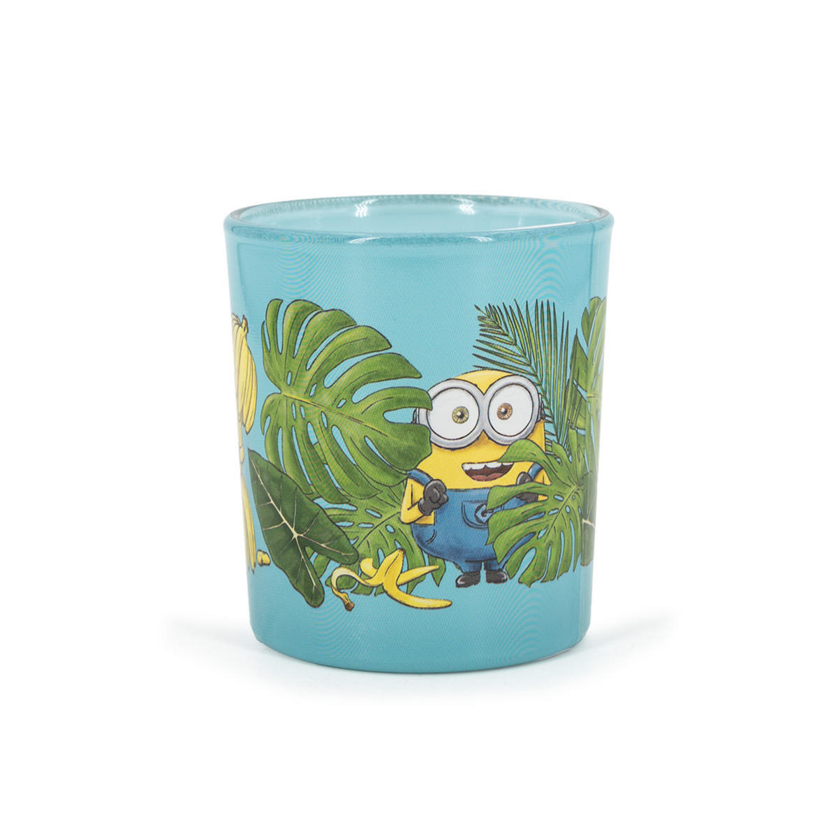 DUFTKERZE - Pastellblau/Gelb, Naturmaterialien/Glas (7.5cm)