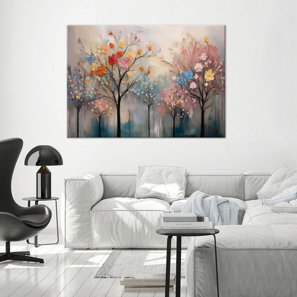 WANDBILD blühende bäume blumen gemalt - Multicolor, Textil (60/40cm) - Feeby