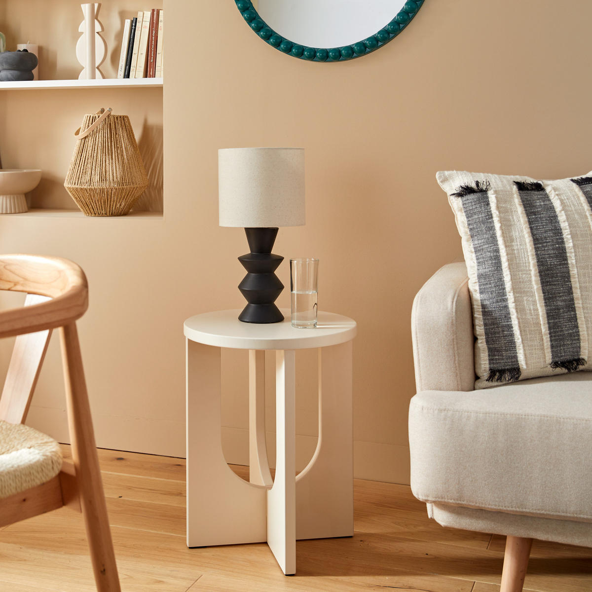 BEISTELLTISCH Bloom rund Beige 40/40/50,5 cm - Weiß, Holzwerkstoff (40/40/50.5cm) - Atmosphera Createur d´interieur