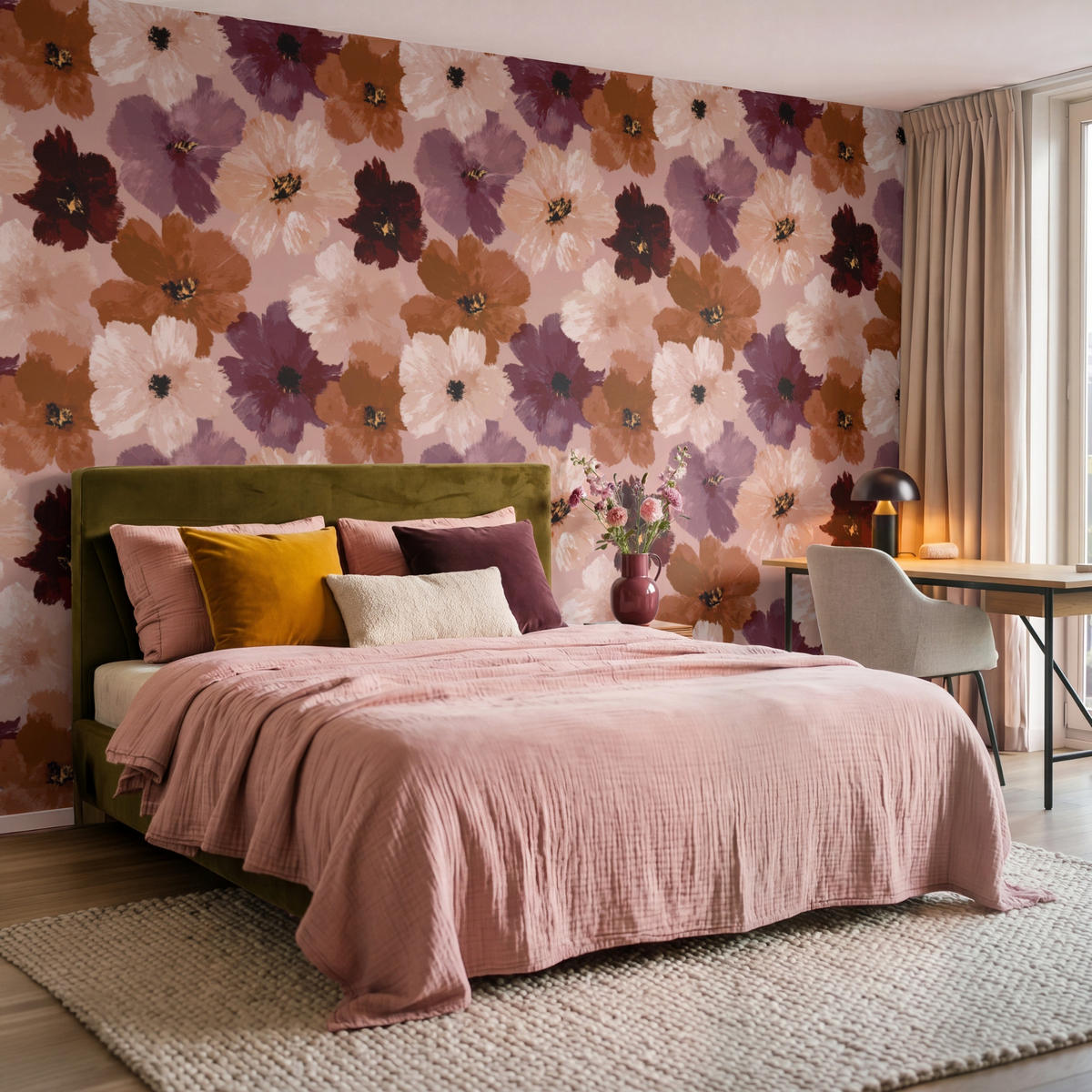 TAPETE - Blumen - Abstrakt - Erdtöne - 350x220 cm - Multicolor, Papier (350/220cm) - OnlyWow