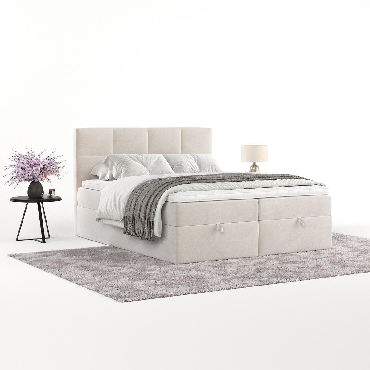 BOXBETT Velto 200/200 cm Creme im Paros Stoff - Creme/Schwarz, Holz/Holzwerkstoff (200/200cm) - AltaBeds