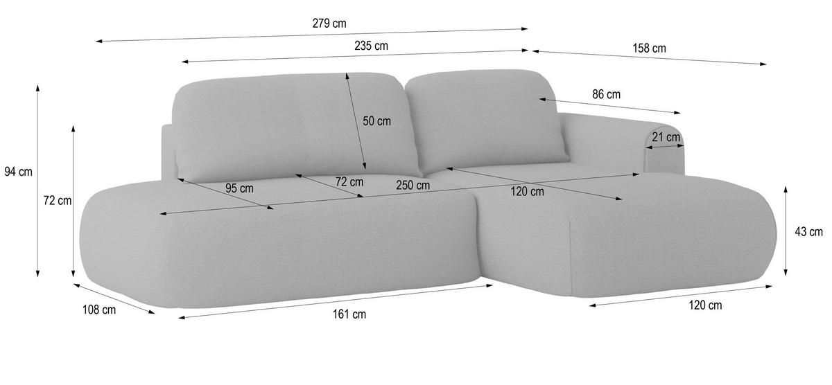 ROHOVÁ SEDAČKA NUVIRA starorůžová - starorůžová/černá, dřevo/textil (274/158cm) - MASSENO