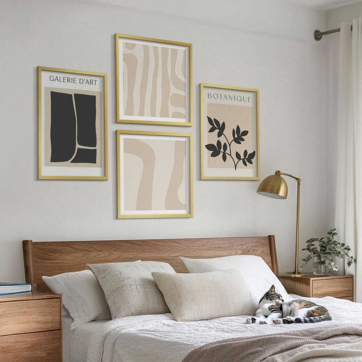 BILDER SET 4er Set - 50x50 cm & 40x60 cm Goldrahmen - Abstrakte Pflanzenmotive - Goldfarben, Kunststoff (50/50cm) - TULUP