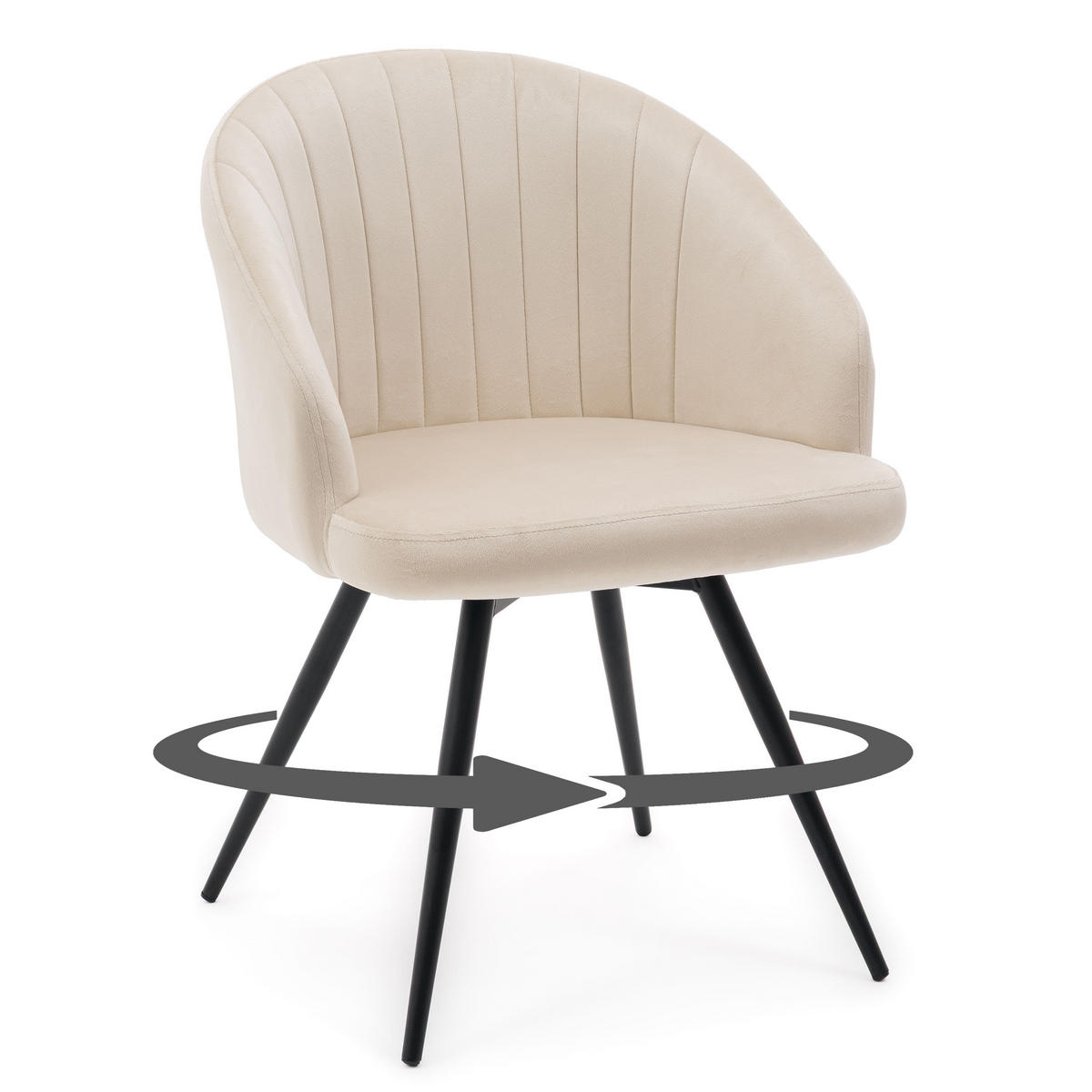 STUHL MODENA drehbar gepolsterter mit Steppung - beige - Samt Velour - Beige/Schwarz, Textil/Metall (57/80/59cm) - NEW HOME