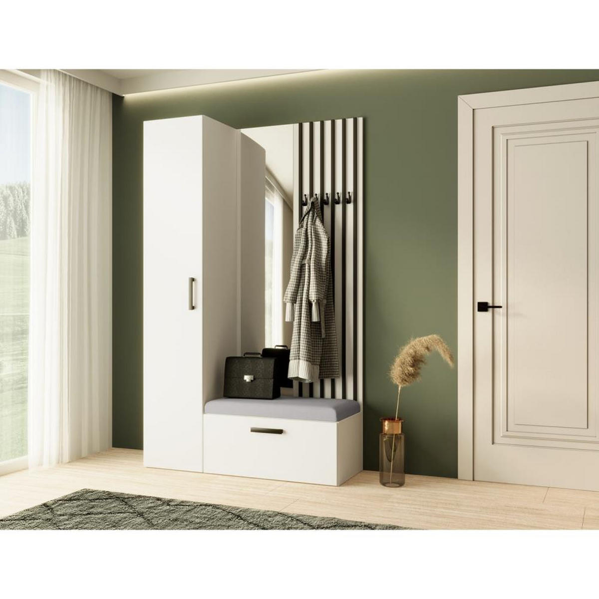 GARDEROBE Margaret II 121/203/43 mit Lamellen und Hochschrank - Schwarz/Weiß, Holzwerkstoff/Kunststoff (121/203/43cm) - Beautysofa