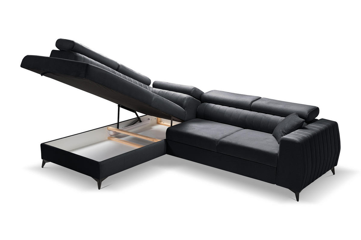 ECKSOFA PIERO L Links mit Schlaffunktion 195x125 Velours Dunkelgrau - Dunkelgrau/Schwarz, Holz/Textil (268/203cm) - Muffo
