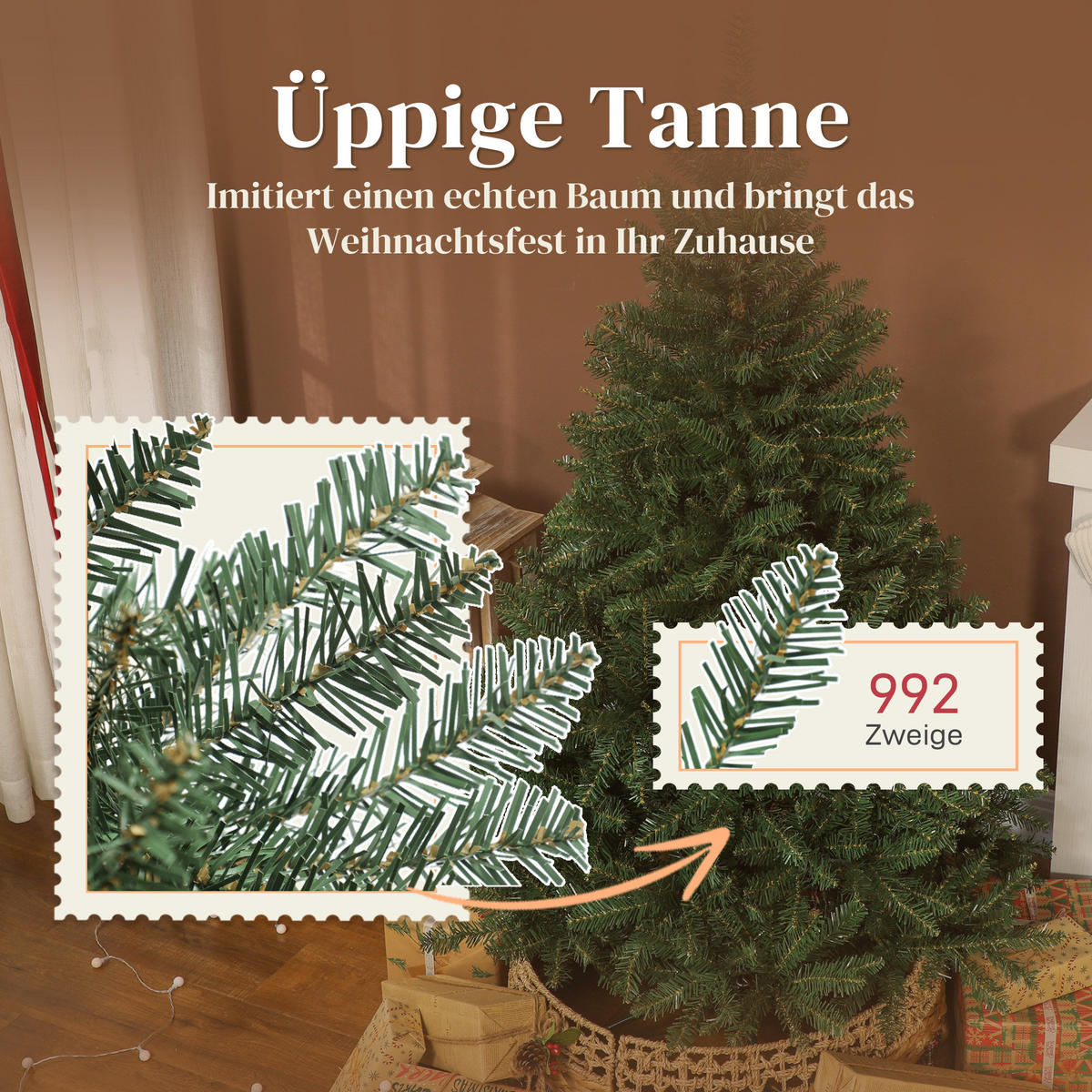 WEIHNACHTSBAUM künstlich 150 cm Christbaum mit 992 dichten Zweigen Grün - Grün, Kunststoff (150cm) - HOMCOM