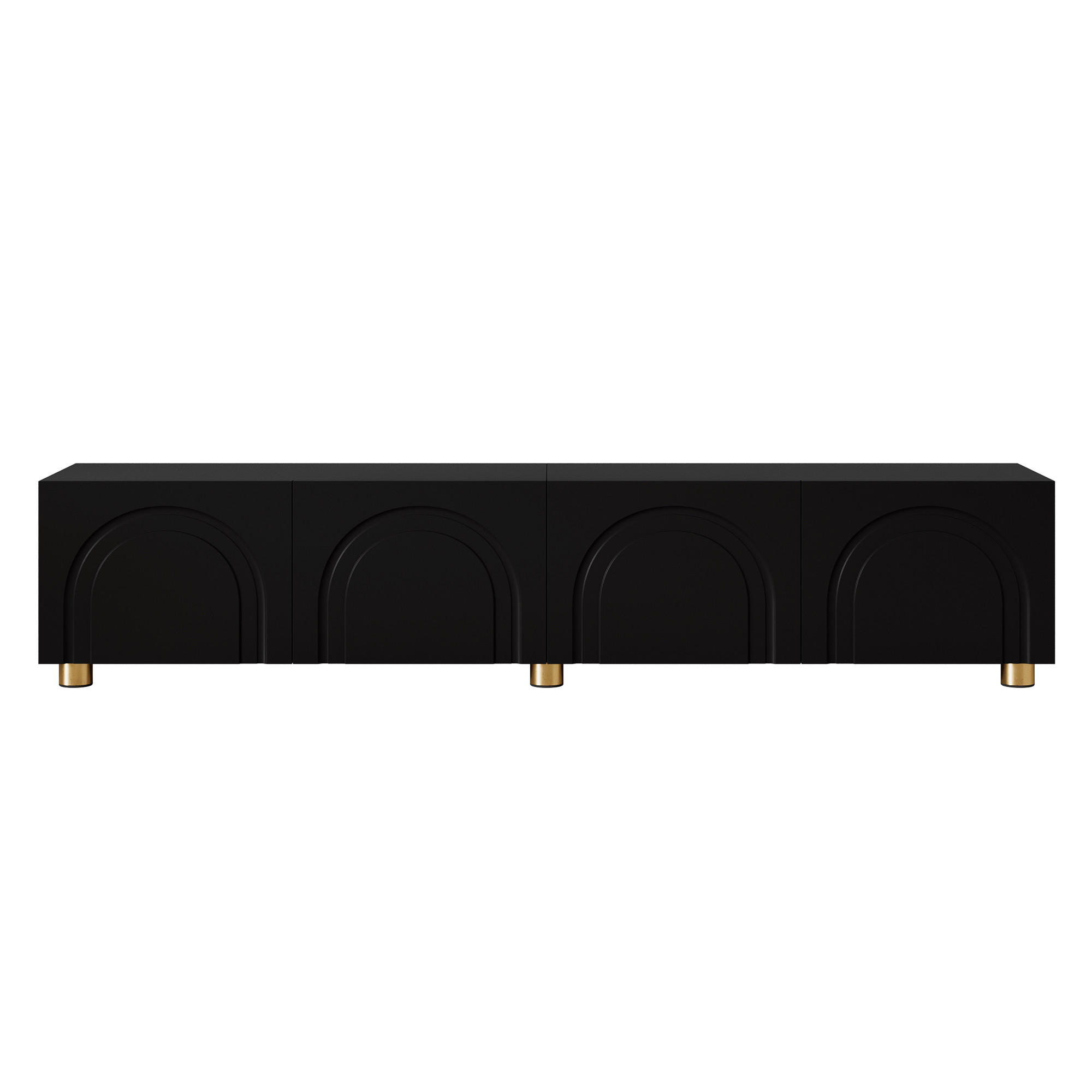 TV-SCHRANK Schwarz 180/35/40 cm, 4 Türen, Bogenrelief, Metallfüße - Schwarz, Holzwerkstoff (180/40/35cm) - PANGIVO