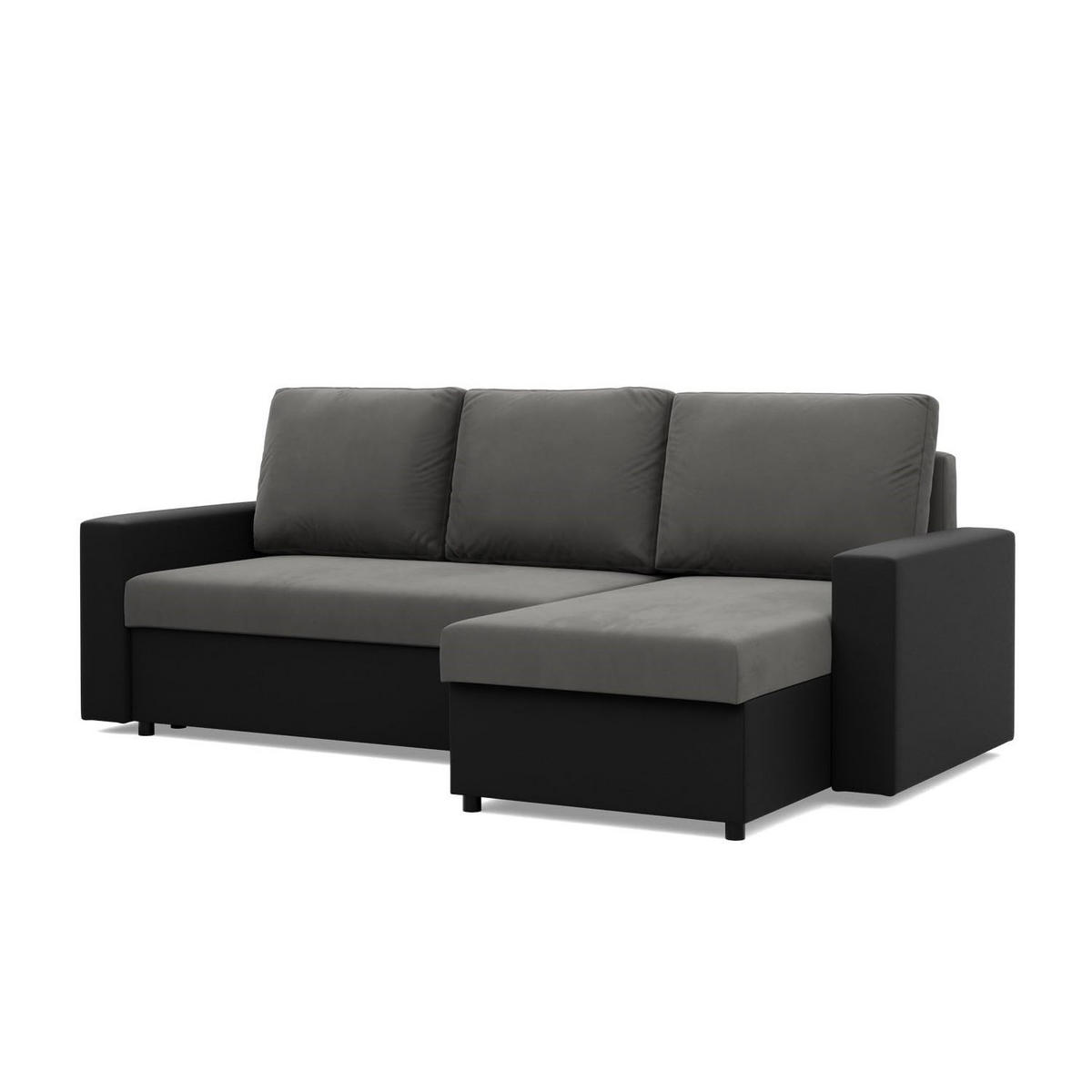 ECKSOFA MIT SCHLAFFUNKTION LUNA, Dunkelgrau + Schwarz - Dunkelgrau/Schwarz, Textil (231/140cm)
