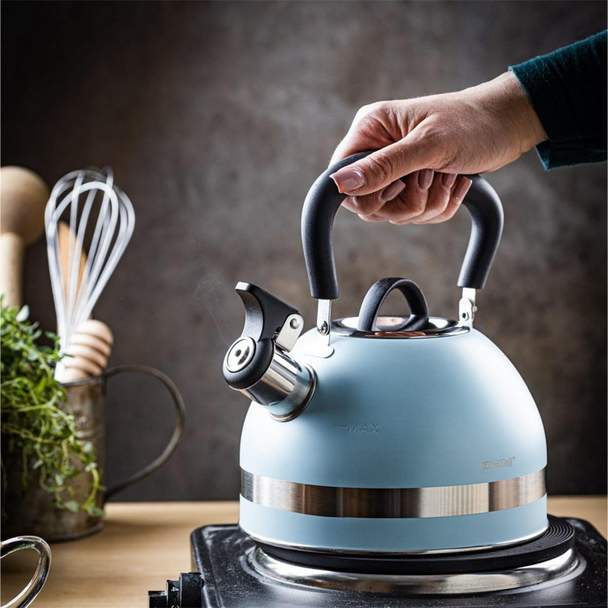 WASSERKESSEL Hellblau 22/18/23 cm KH1857 - Hellblau, Metall (22cm) - Kinghoff 