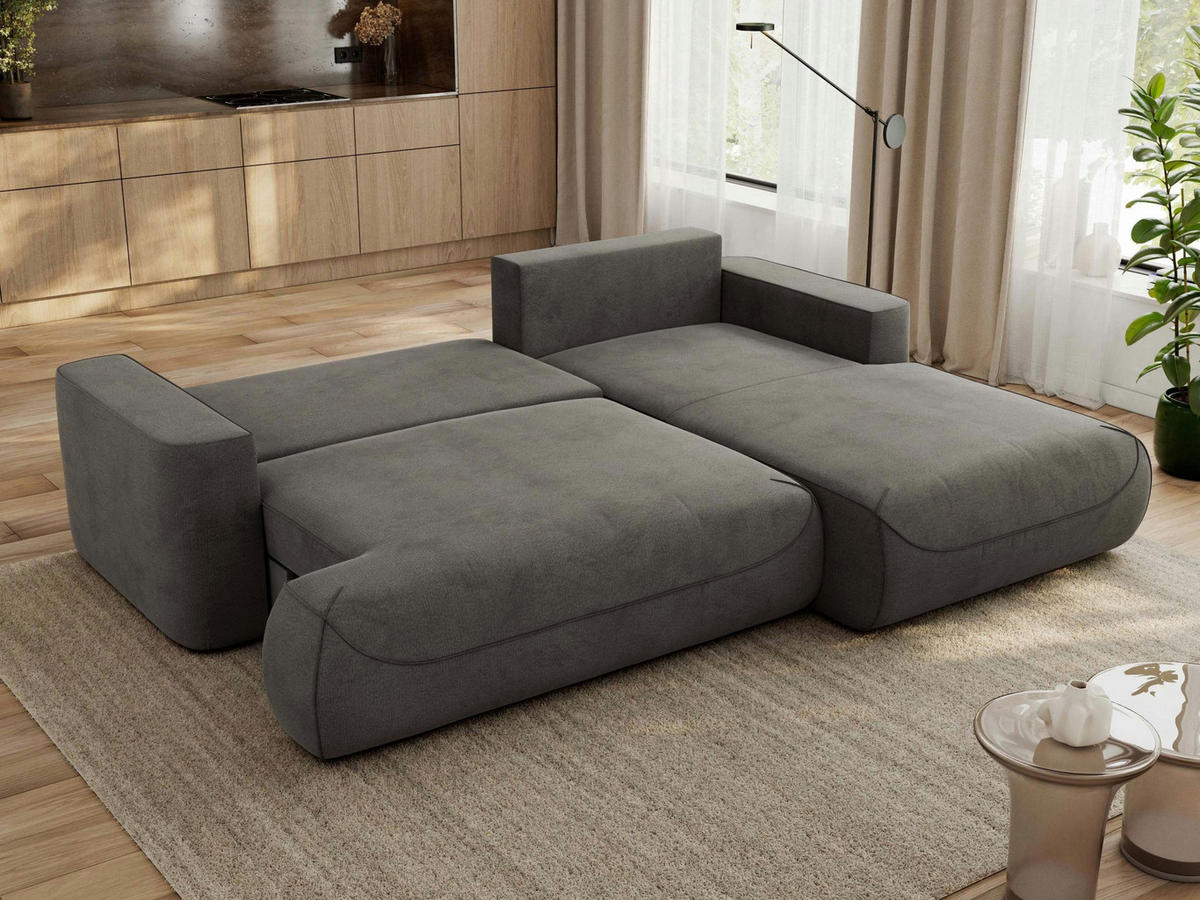 ECKSOFA OVO L Dunkelgrau Velvet - Rechts Seite - Dunkelgrau/Schwarz, Kunststoff/Textil (195/271cm) - MKS