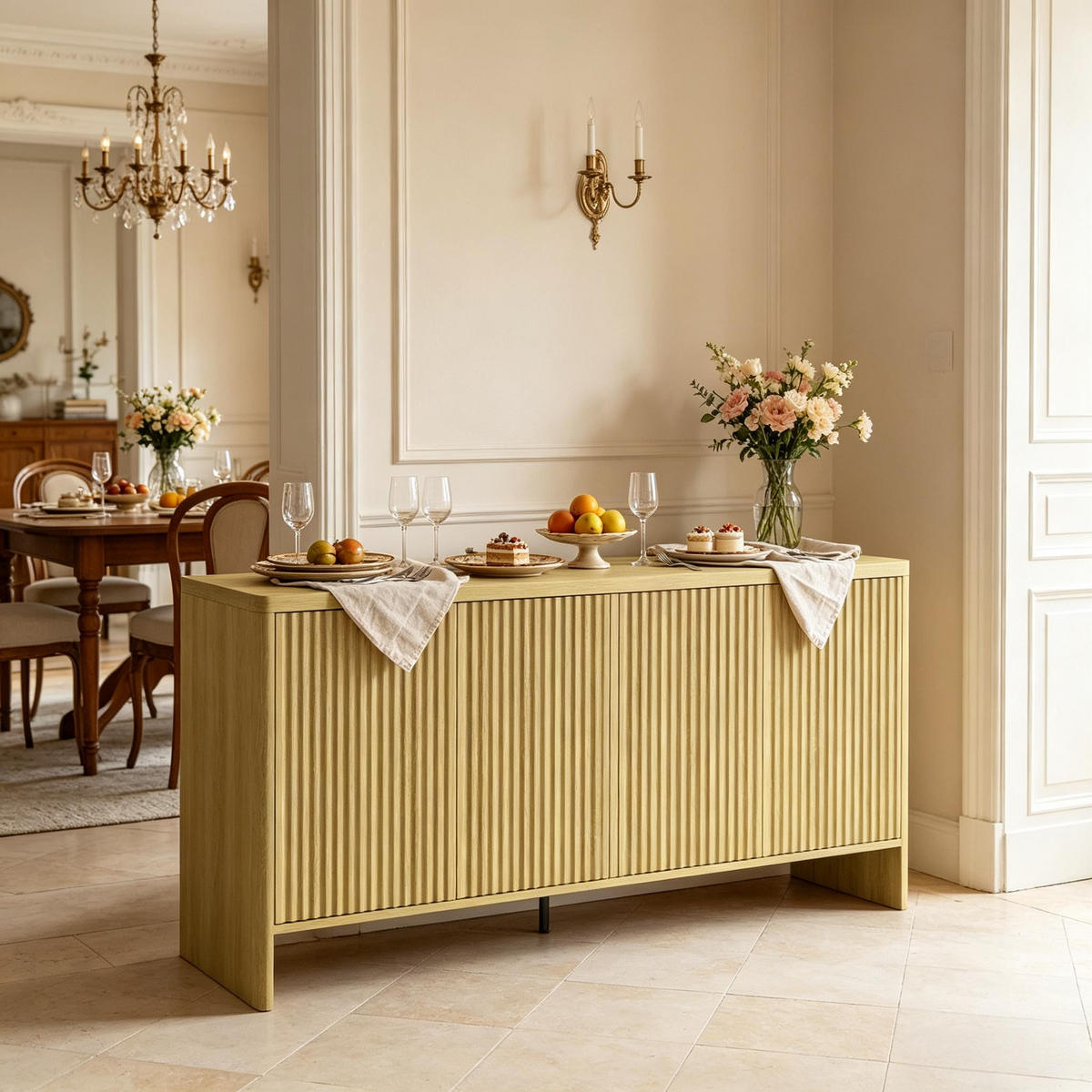 SIDEBOARD DE-38091 147/40/77 cm mit 2 Schränken und verstellbaren Regalen Eiche - Eichefarben, Holzwerkstoff (147/77/40cm) - ComfortXL