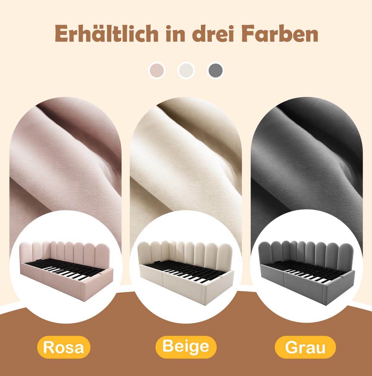 TAGESBETT 90/200 cm aus Samt mit hydraulischem Stauraum Grau - Grau, Textil (90/200cm) - Modenvie