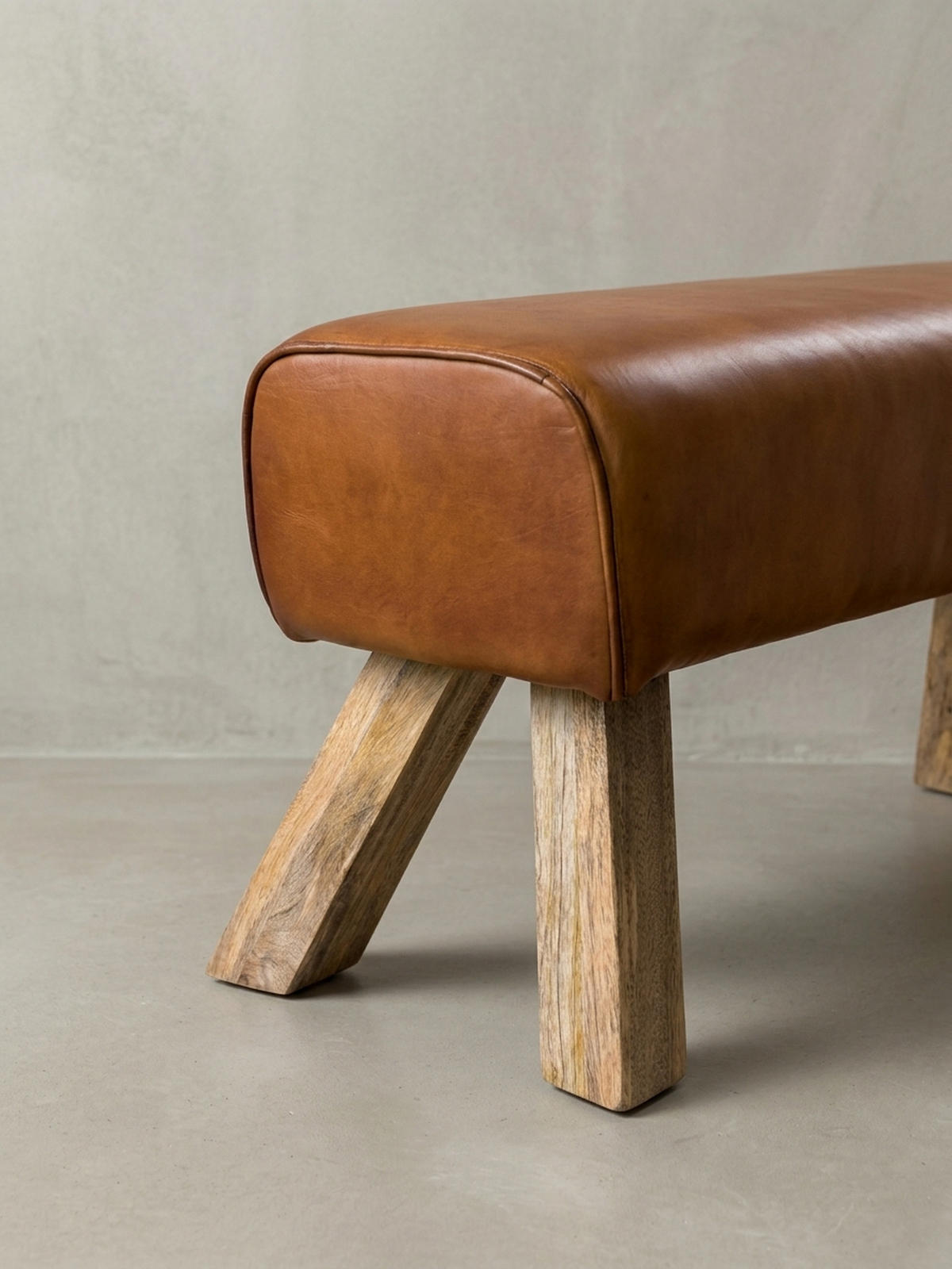 SITZHOCKER – Leder/Mango-Holz, 90x30x43 cm, Braun - Braun, Mangoholz/Leder (90/43/30cm) - KADIMA DESIGN