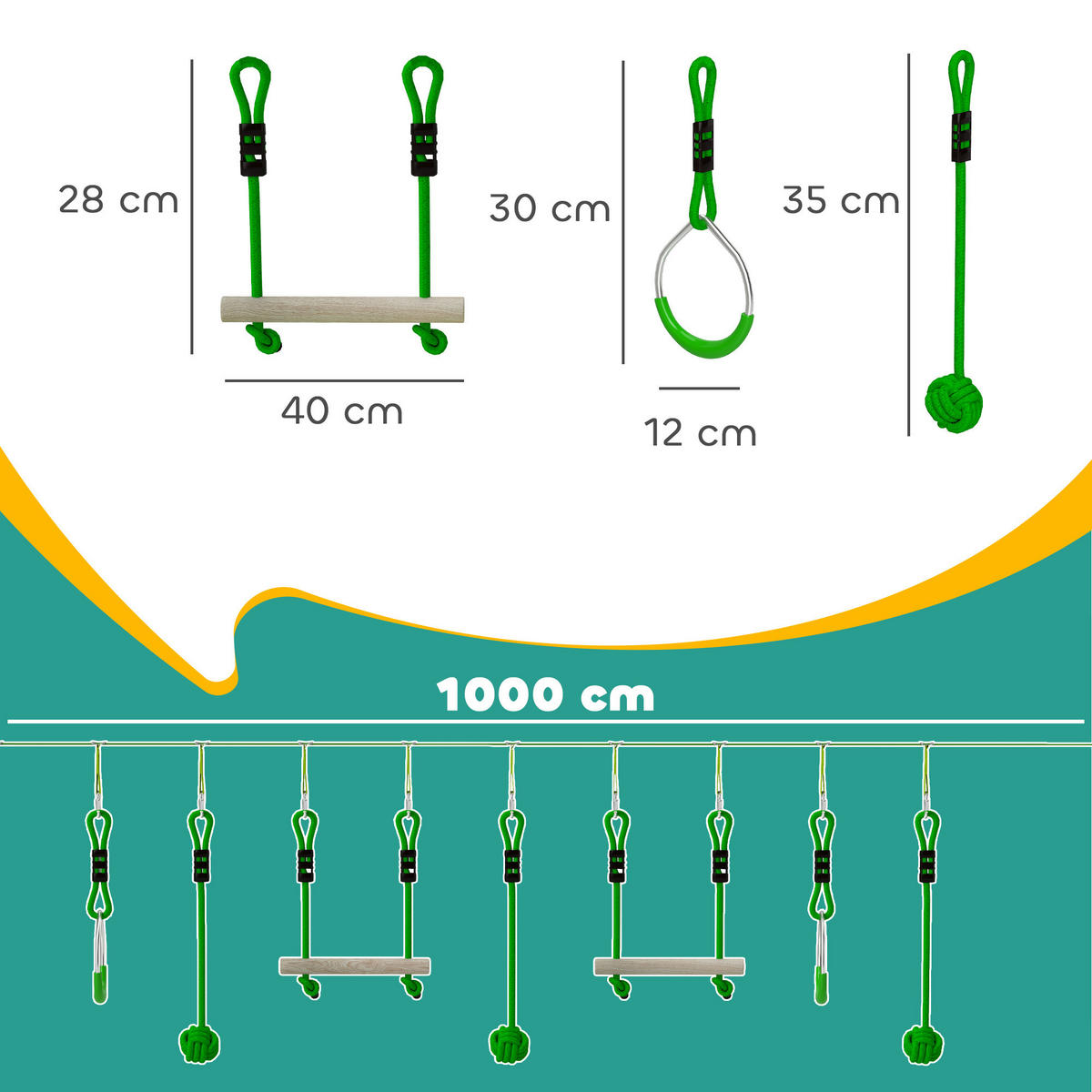 KINDER-KLETTERSEIL-SET, Grün, Kunststoff, Polyester - Grün, Kunststoff (5/1000cm) - AIYAPLAY