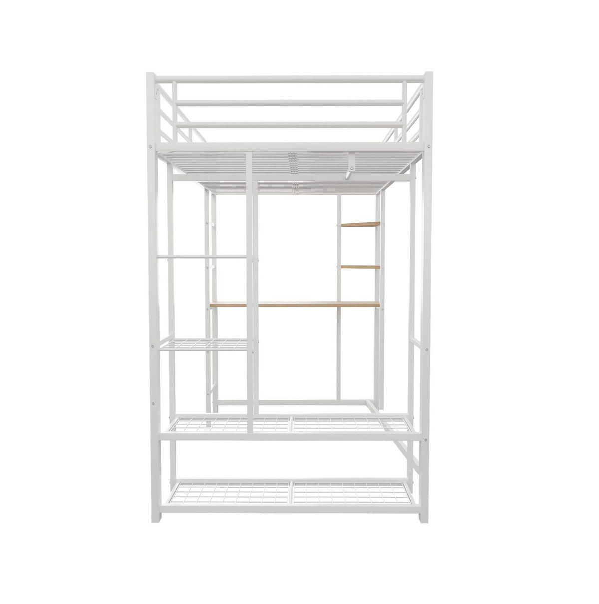 HOCHBETT aus Metall und MDF 90x200 cm Weiß mit Schreibtisch, Regalen und Kleiderstange - Weiß, Metall (90/200cm) - IVMEU