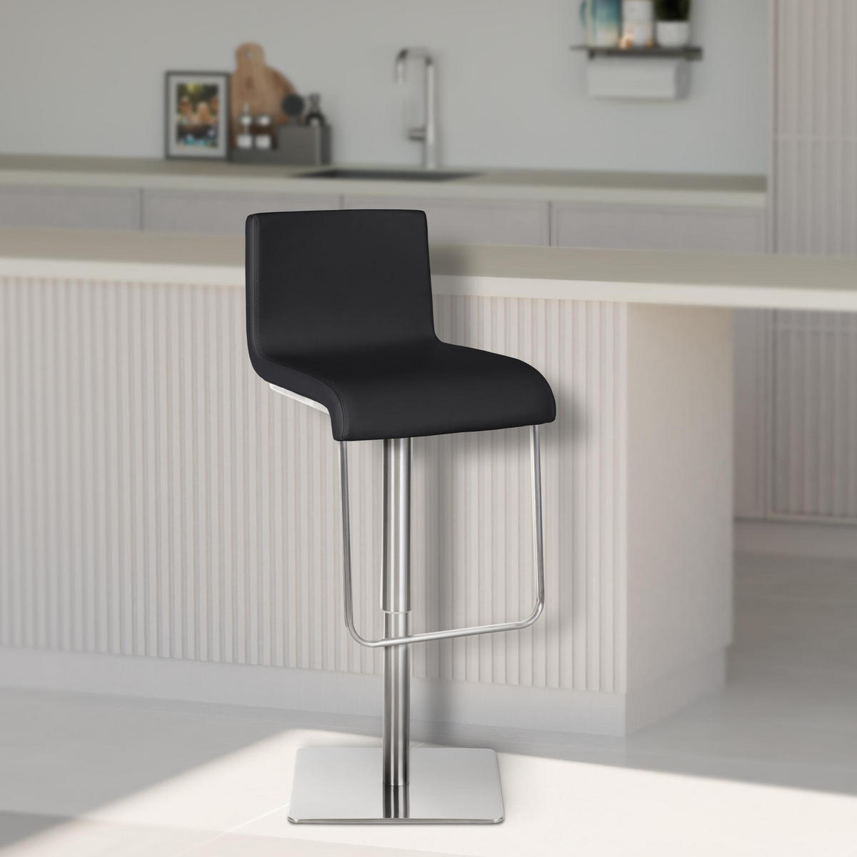 BARHOCKER Lederlook Schwarz - Edelstahlfarben/Schwarz, Textil/Metall (39/80/46cm) - CLP
