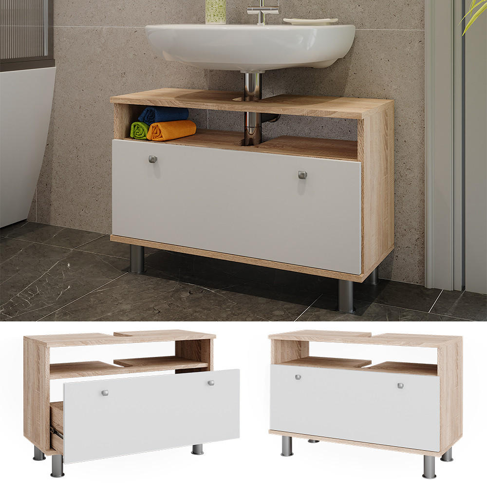 WASCHBECKENUNTERSCHRANK Fynn Sonoma/Weiß 80.2 x 54 cm mit Schublade - Weiß/Sonoma Eiche, Holzwerkstoff (80.2/54/32cm) - Vicco