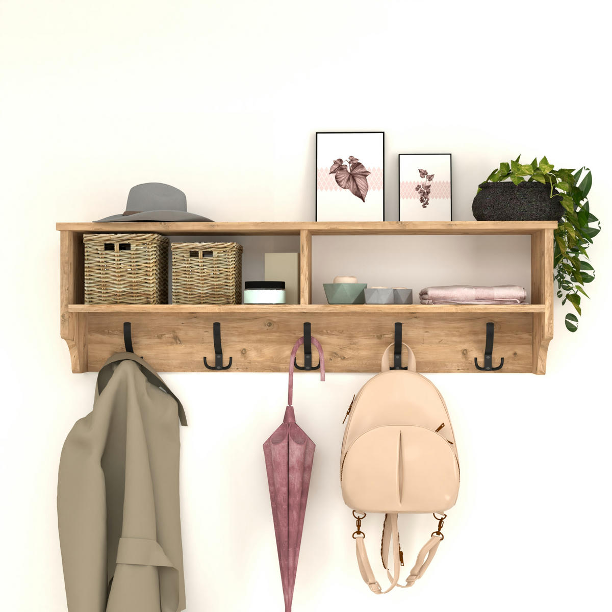 WANDGARDEROBE Åstorp - Eichefarben, Holzwerkstoff (120/37/22cm) - [en.casa]