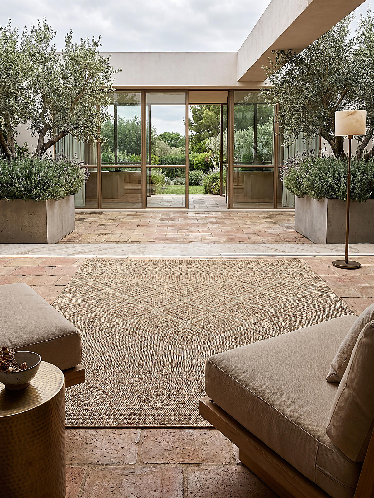 TEPPICH Flachgewebe, Outdoor, Fußbodenheizung-geeignet, mit Rautenmuster, VIGOLENO in Beige-Braun, 60 x 100 cm - Beige, Textil (60/100cm) - KADIMA DESIGN