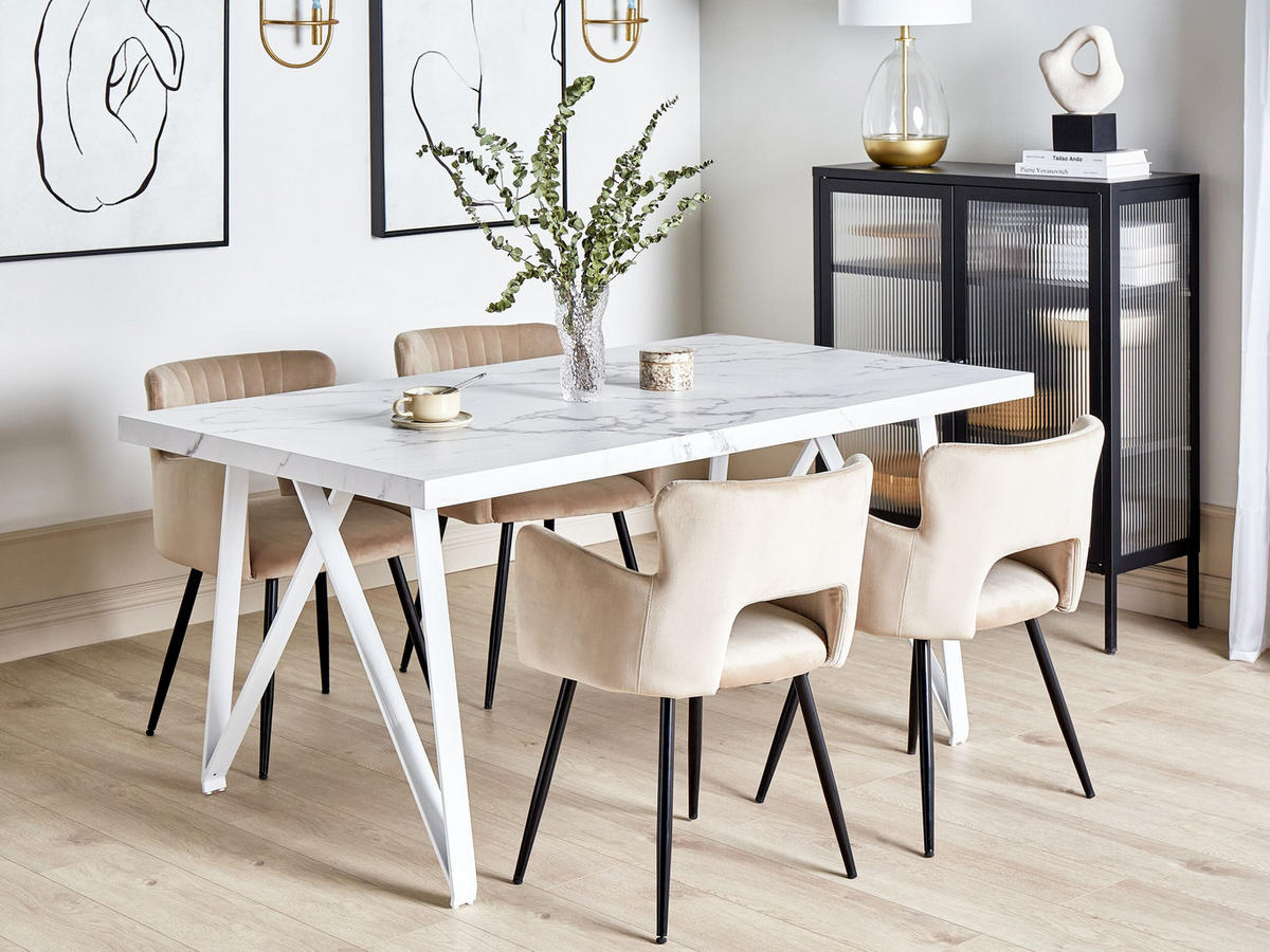ESSTISCH 160/90/76 cm Weiß grau Rechteckig Grieger - Weiß, Holzwerkstoff (160/90/76cm) - Beliani