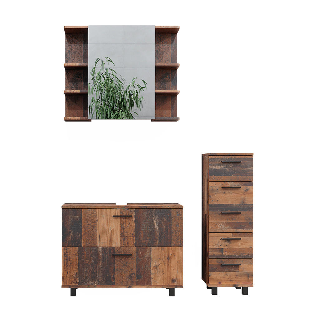 BADMÖBEL-SET Ilias Eiche rustikal 3 Teile, mit Unterschrank 80 cm - Wildeiche, Holzwerkstoff (80/60/33cm) - Vicco
